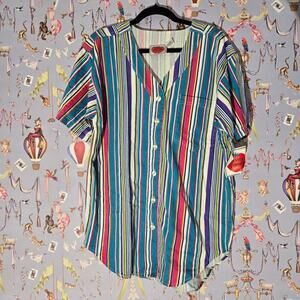 Rosey tomato striped button up denim